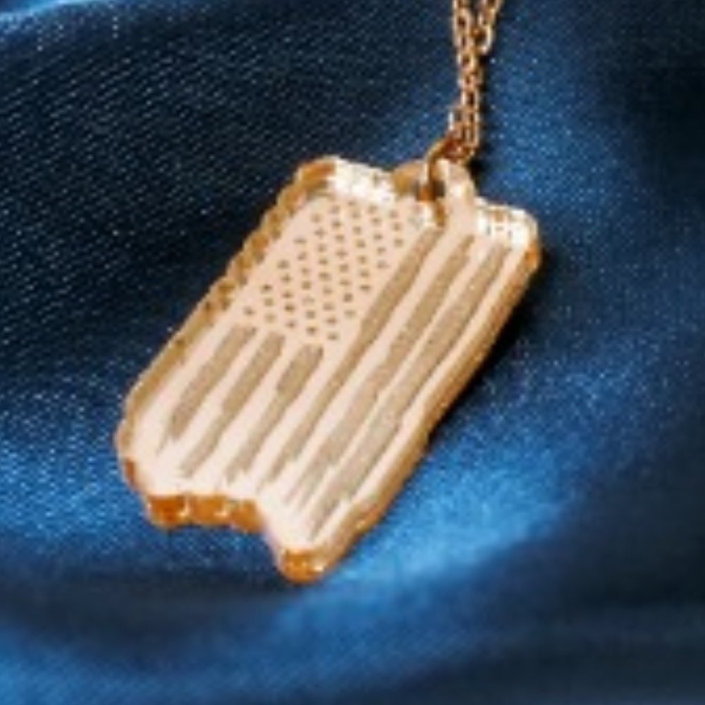 USA Flag Necklace - Gold Acrylic Pendant with 18 inch Gold Chain
